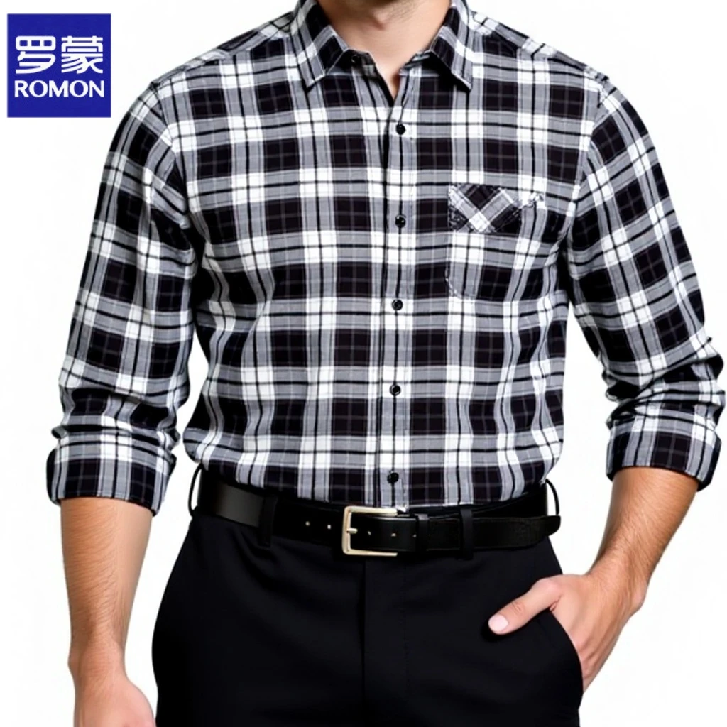 罗蒙冬季加绒加厚保暖衬衫男士长袖中青年商务休闲格子衬衣易打理