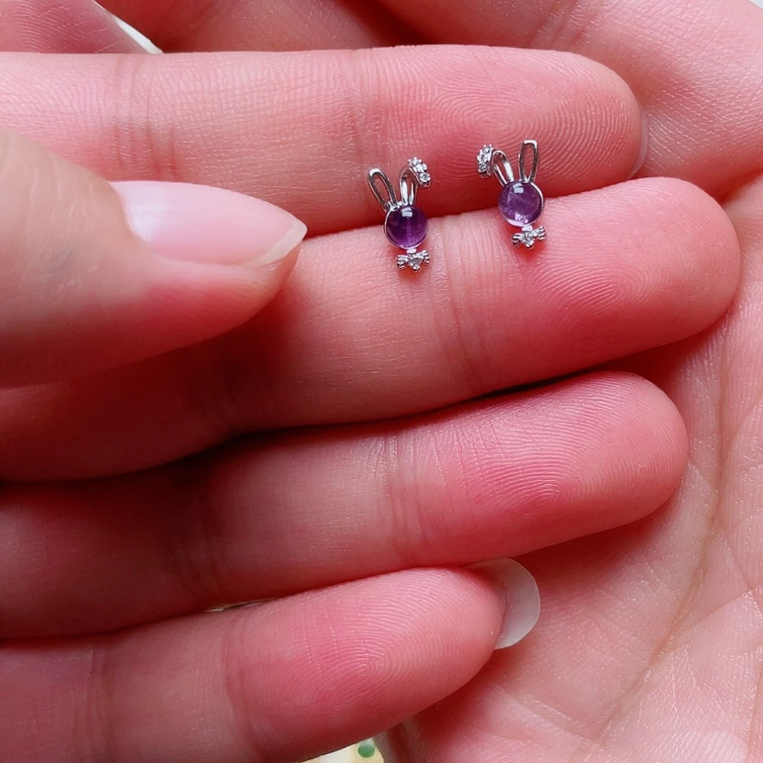 和田玉耳钉银S925镶嵌