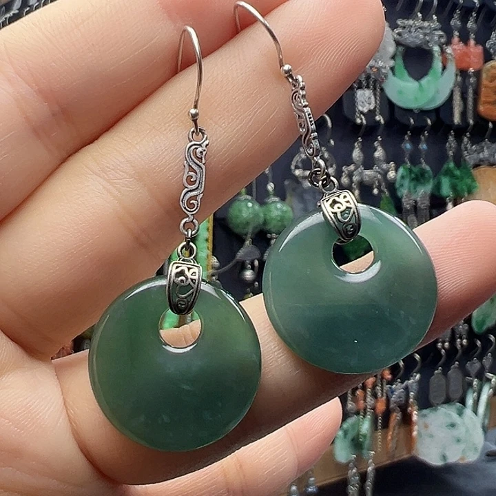 翡翠银S925镶嵌耳饰