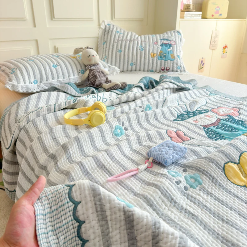 莱赛尔可爱提花纱布毯盖毯夏季毛毯午睡办公室小毯子沙发毛巾被