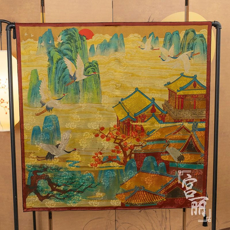 【仙境绿】宫丽108x108cm纯100桑蚕丝花萝彩云纱双面国风提花D017