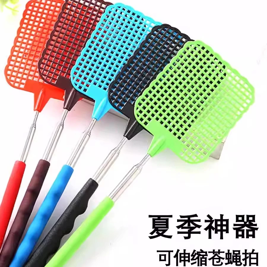 伸缩苍蝇拍新款塑料拍加长铁杆加厚手动家用打蚊子拍不烂灭蝇神器