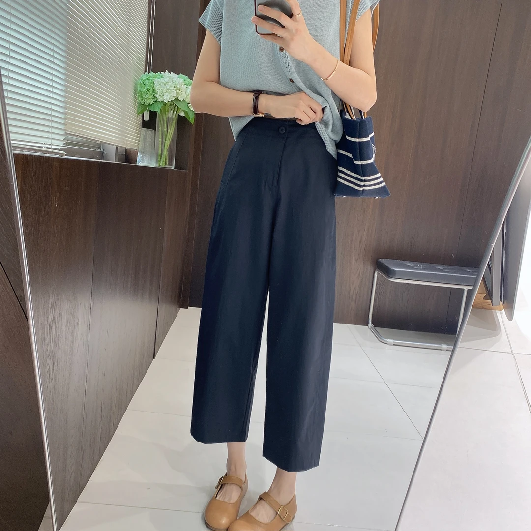 IMFLY金小金自制女装 休闲裤DYK2767夏季梨形身材高腰显瘦九分裤