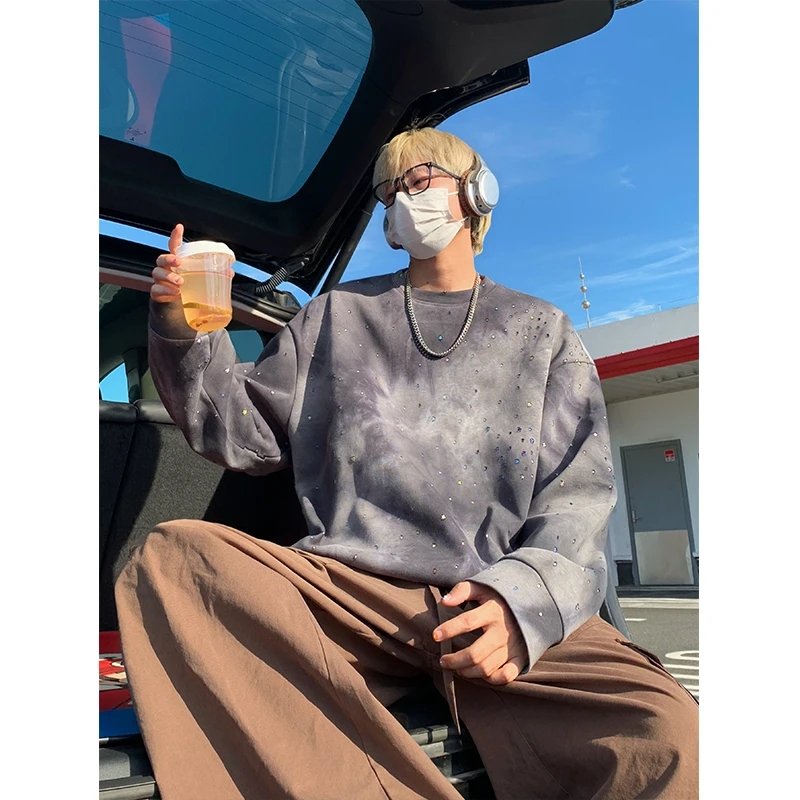 扎染套头圆领卫衣美式潮牌满天星设计秋季长袖上衣青少年衣服情侣