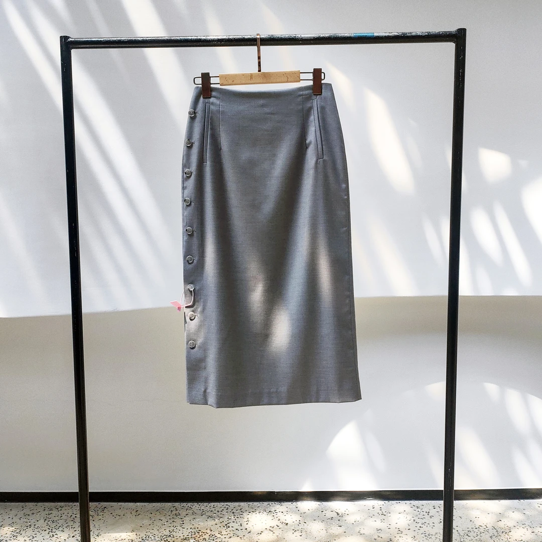 【全姐独立设计】自然感侧排扣中长款铅笔裙半裙裙子 BQ23A011