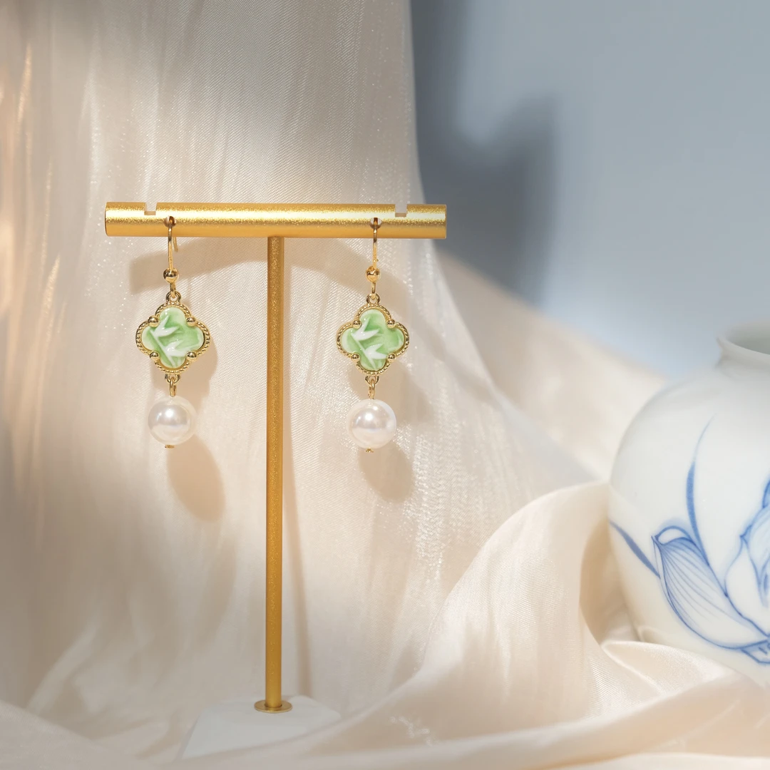 合金陶瓷耳饰 清风耳坠丨景德镇独立设计师原创青花瓷竹枝耳坠