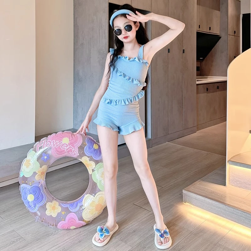 女童泳衣高颜值2025新款儿童连体吊带泳装大童女孩网红绝美游泳衣