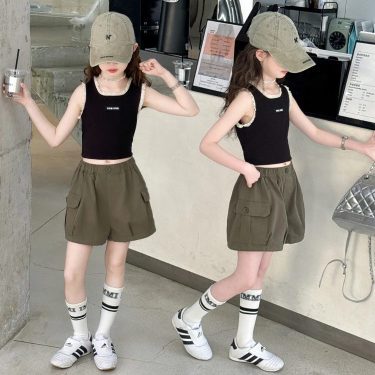 女童夏装背心套装2025新款女大童夏季无袖上衣儿童休闲短裤两件套