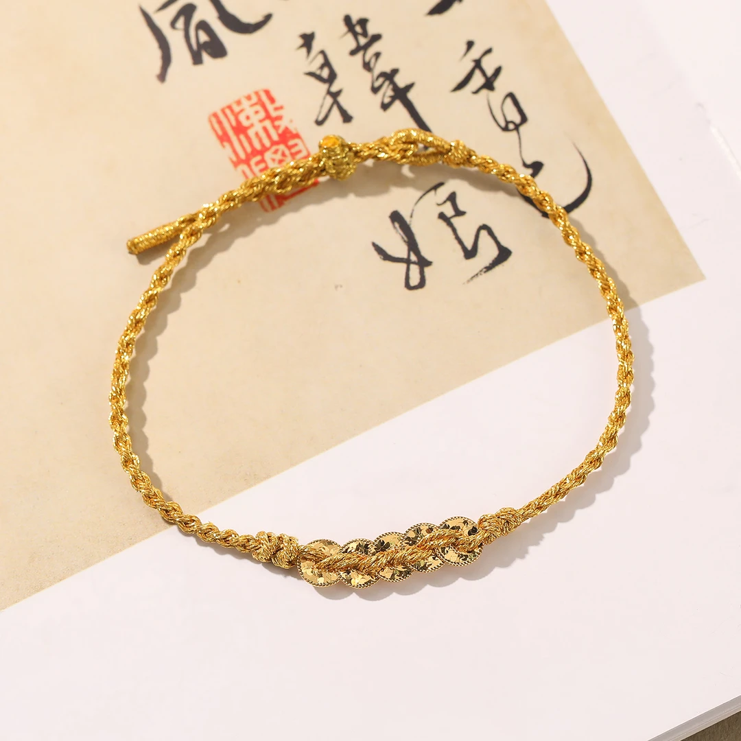 一了个卜【金枝】18k五帝钱手工编织手绳