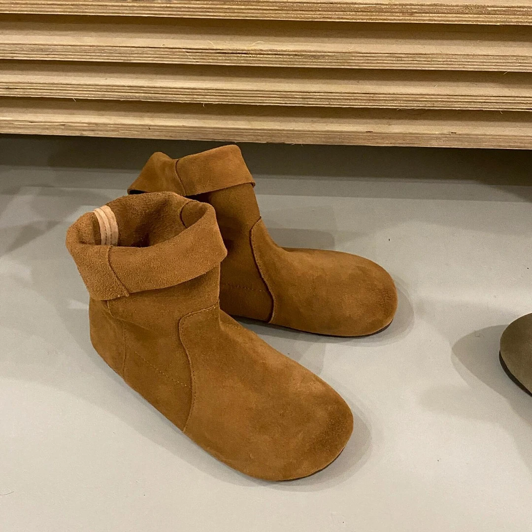 复古勃肯短靴加绒2024年新款文艺大头磨砂皮套筒百搭马丁靴平底女