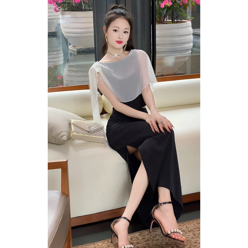 格润雅2025夏季轻熟风气质两件套时尚拼接显瘦上衣高腰开叉半身裙