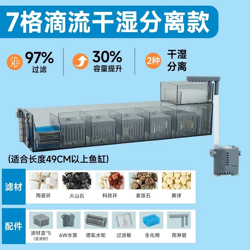 YEE小鱼缸过滤器净水循环三合一水泵滴流盒鱼缸过滤制氧一体机器