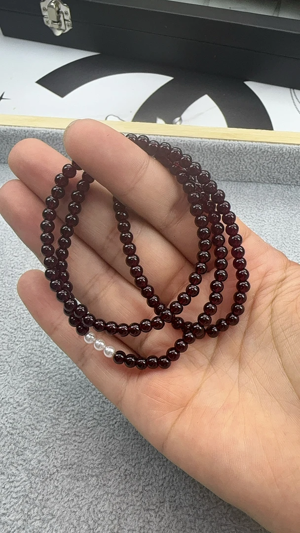 合金琉璃项链 与珍珠串珠三圈女款小众饰品
