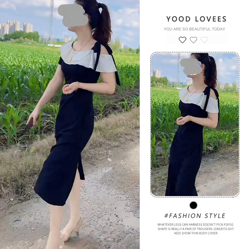 赫本风法式黑色连衣裙女夏季新款高级感荷叶边气质包臀收腰长裙