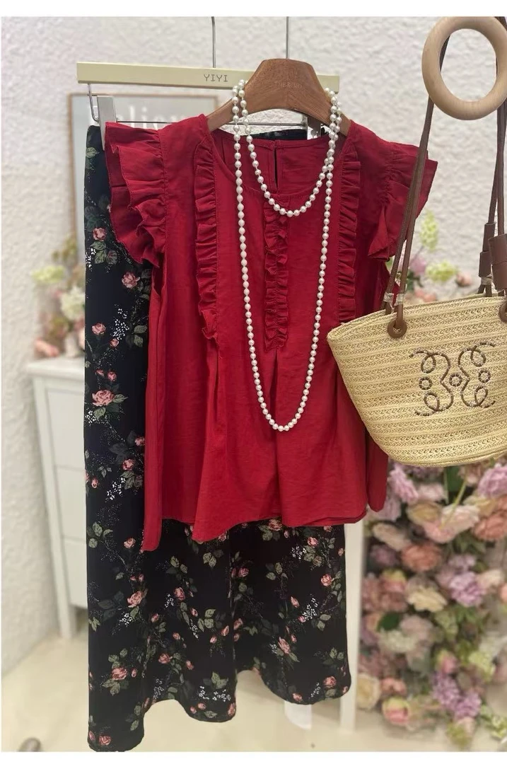 大码设计感飞飞袖上衣女夏宽松显瘦百搭上衣99075