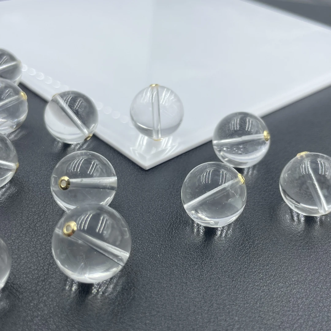 「戴琴珠宝」DQ1596-16mm左右18k金白水晶单珠配件（多样性发其一）