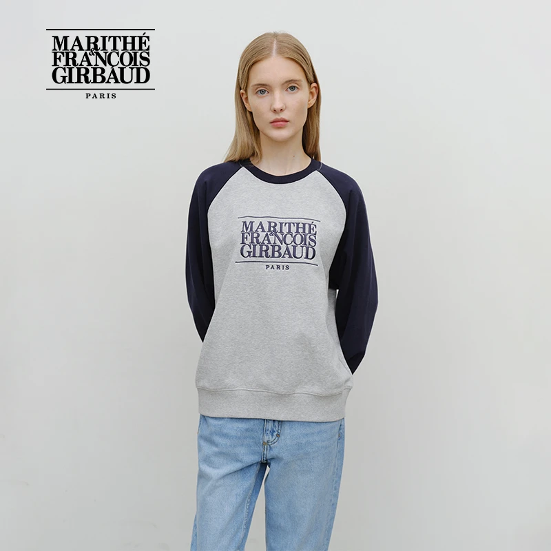MARITHE经典LOGO插肩卫衣 潮流男女同款撞色情侣上衣MFG45FSW202