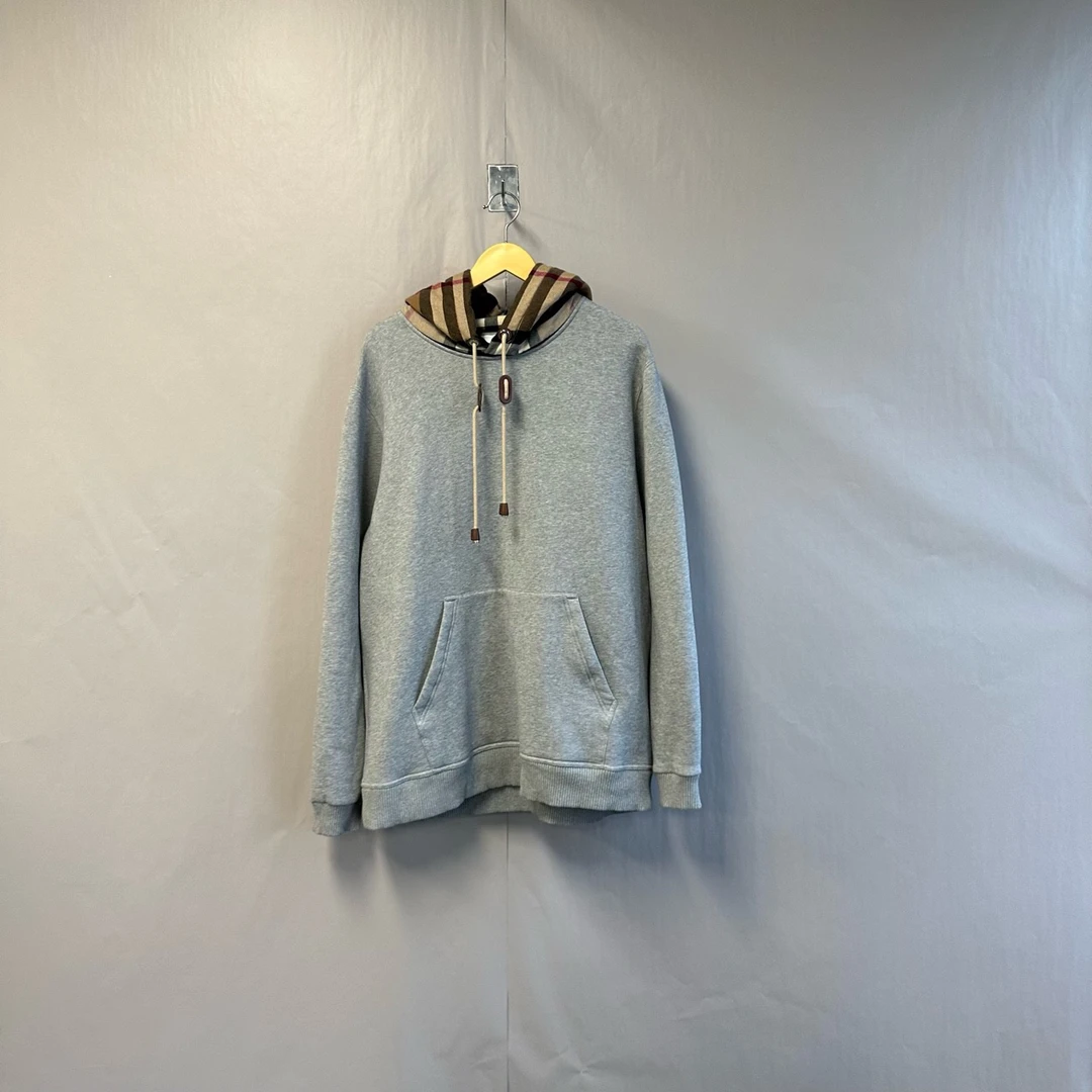 99新 BURBERRY/博柏利 格纹灰色拼接卫衣 准新 XL码 #4898