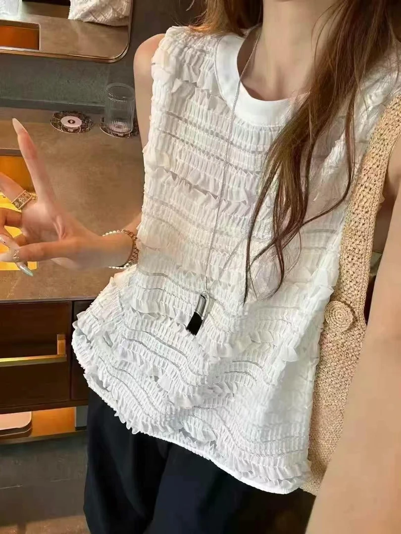 【YANZIJIA】夏季设计感肌理显瘦百搭无袖背心（以直播间实物为准）