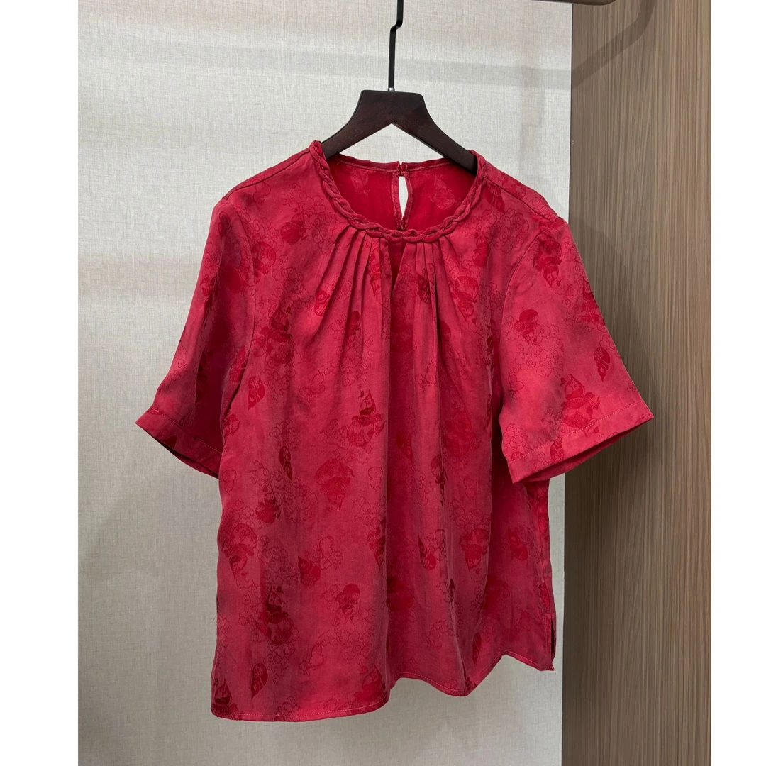 红【似锦】中式改良挂霜设计师老料砂洗气质百搭小衫