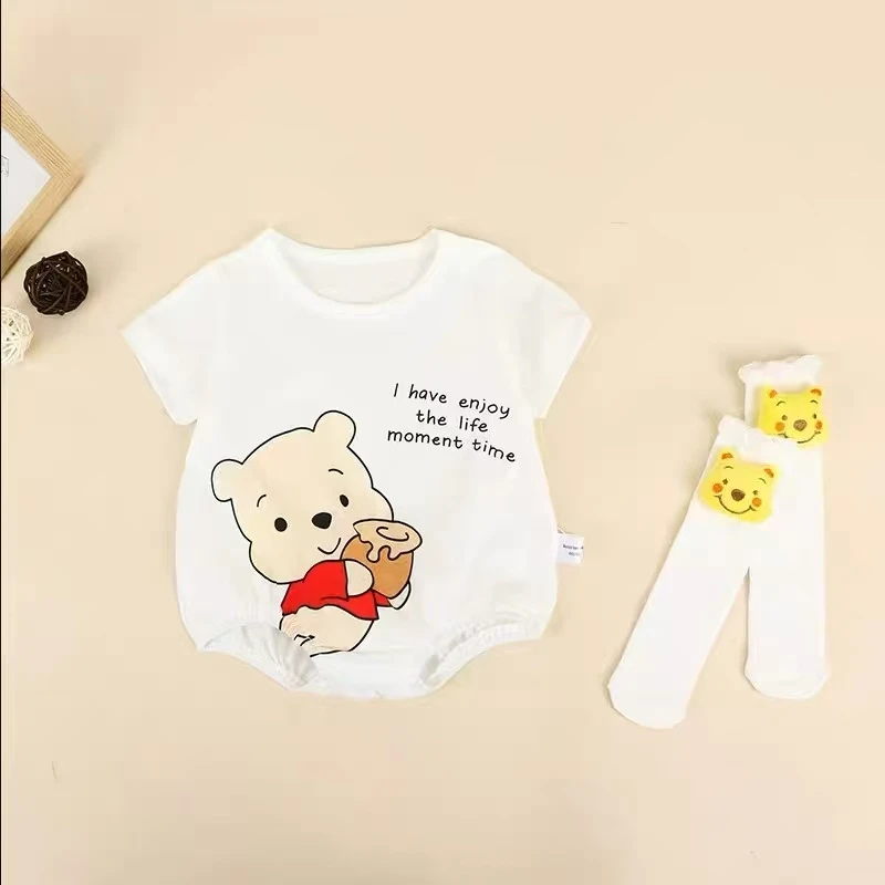 夏季婴儿短袖包屁维尼熊+袜子014