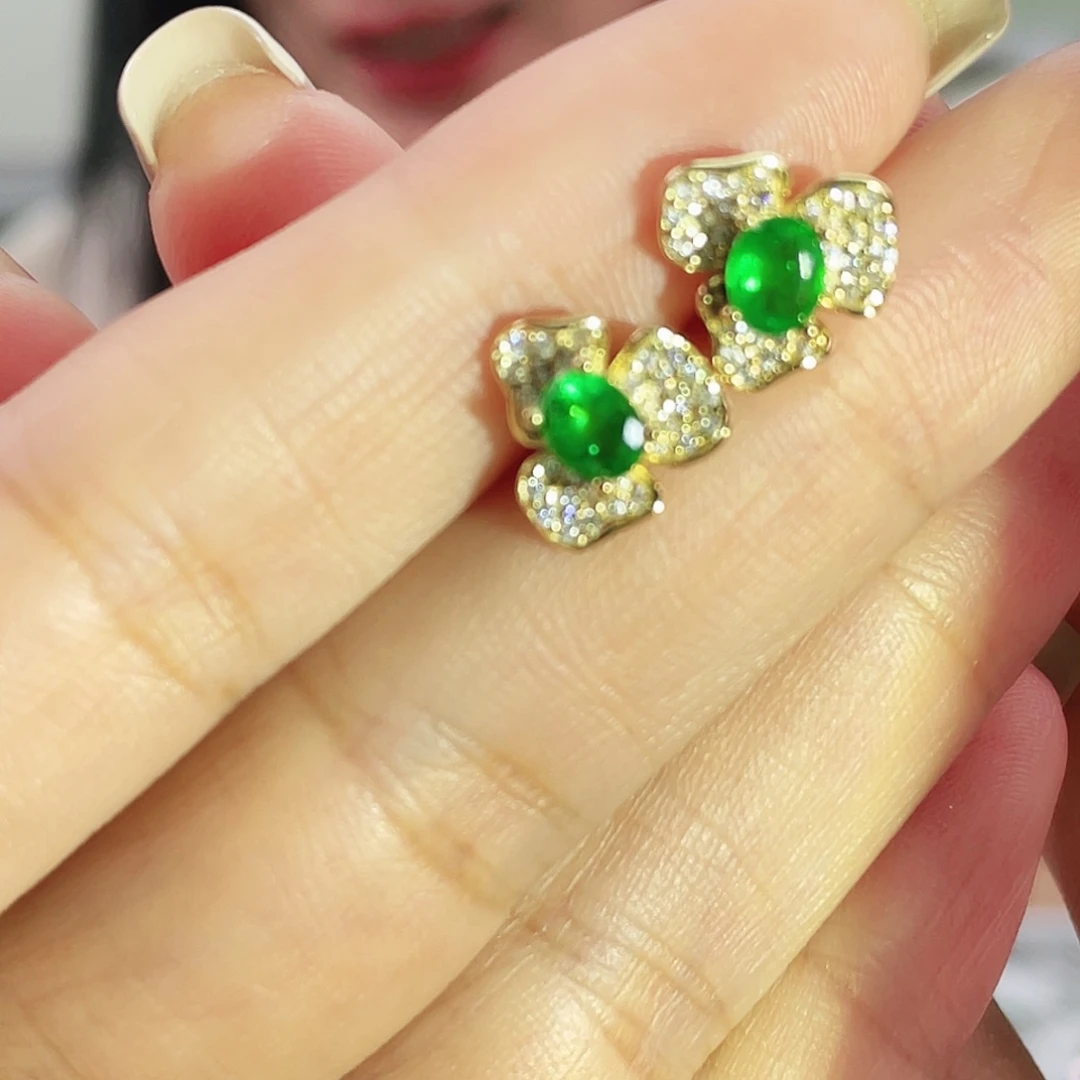 耳饰银S925镶嵌祖母绿