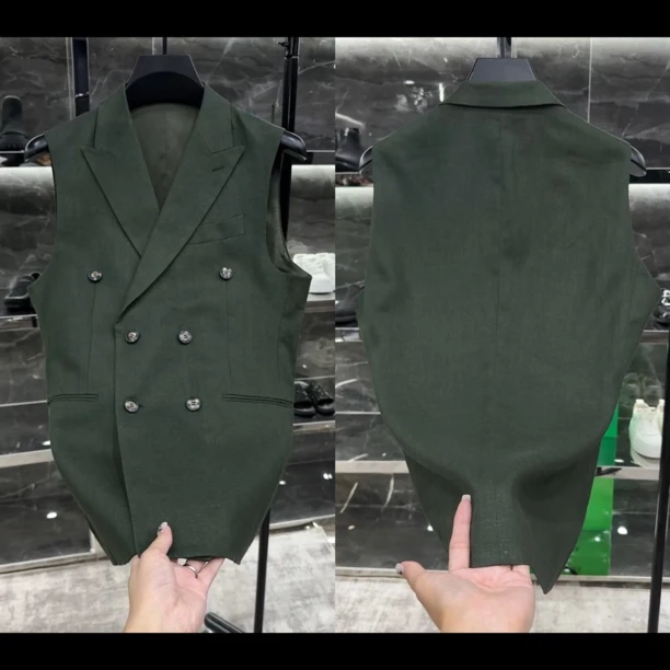 新款高品质男士双排扣子亚麻马甲236