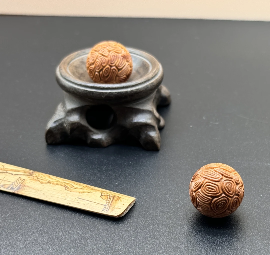 《饕餮纹珠》手工雕刻龙纹桃核饕餮纹圆珠成人文玩搭配顶珠腰珠侧挂