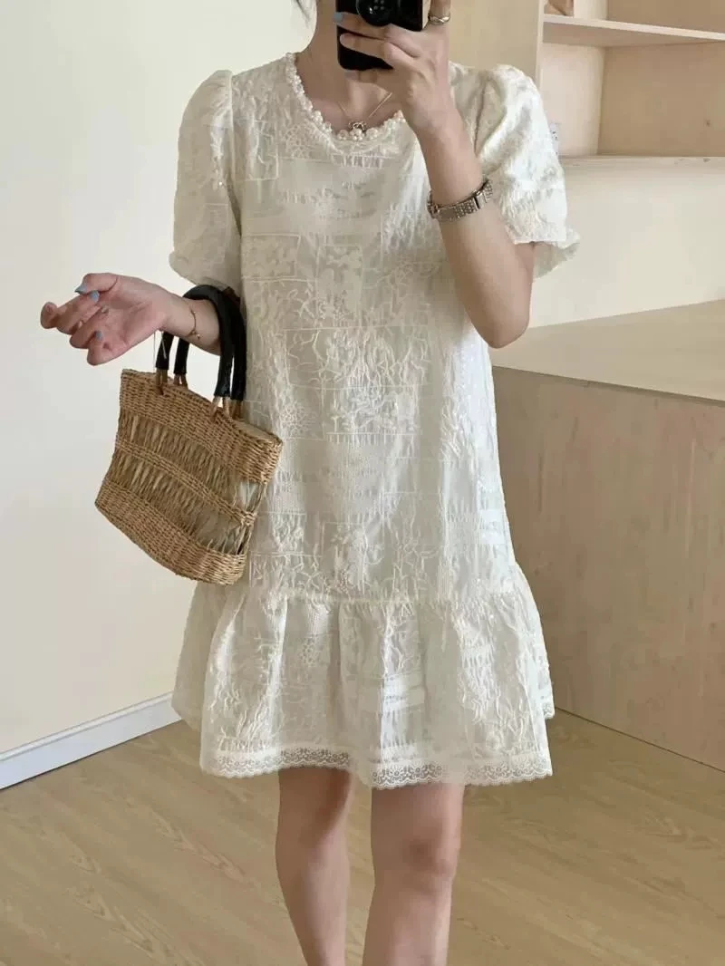 【YS1265】夏装新款时尚收腰提花显瘦中长款连衣裙