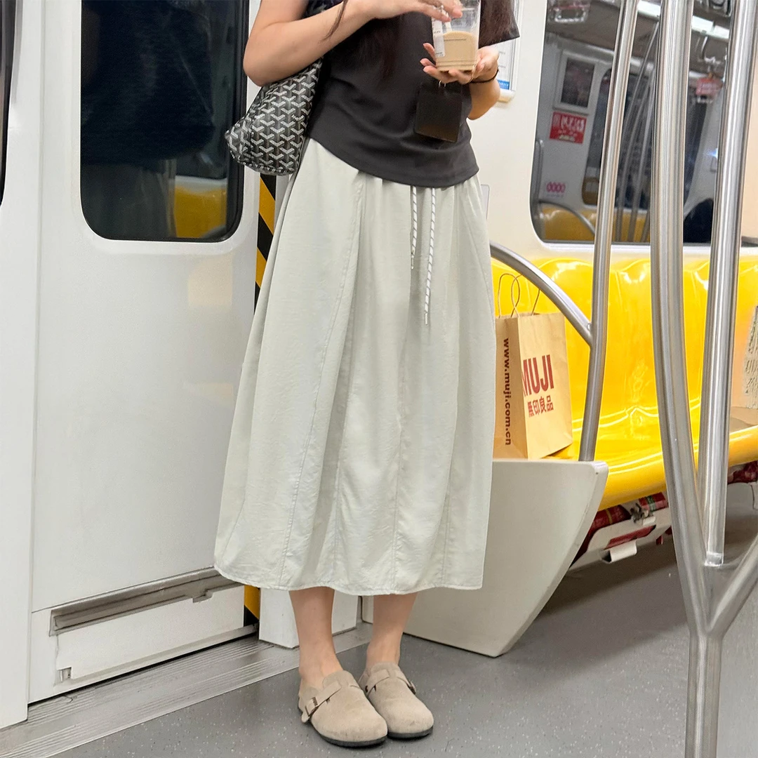 梨型身材浅卡其色工装半身裙女夏薄款胖妹妹mm高腰遮胯显瘦a字裙