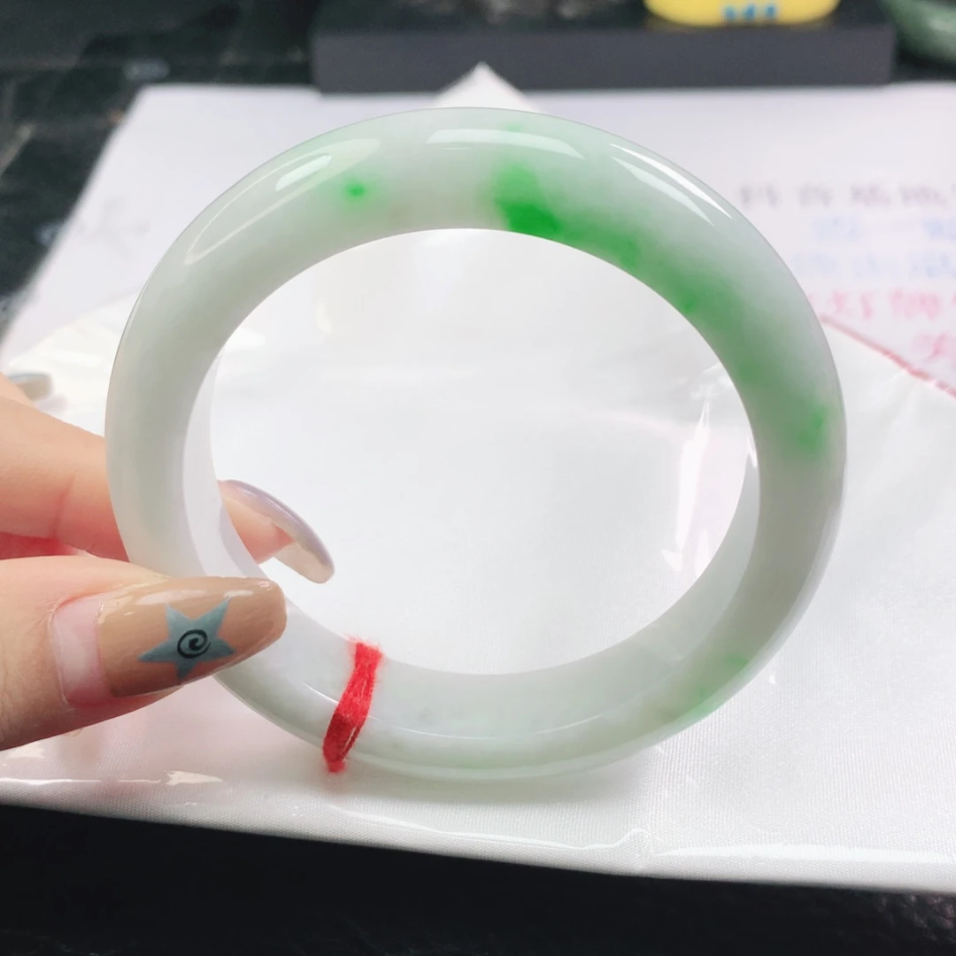 翡翠未镶嵌手镯翡翠57.6白底青飘阳绿正圈