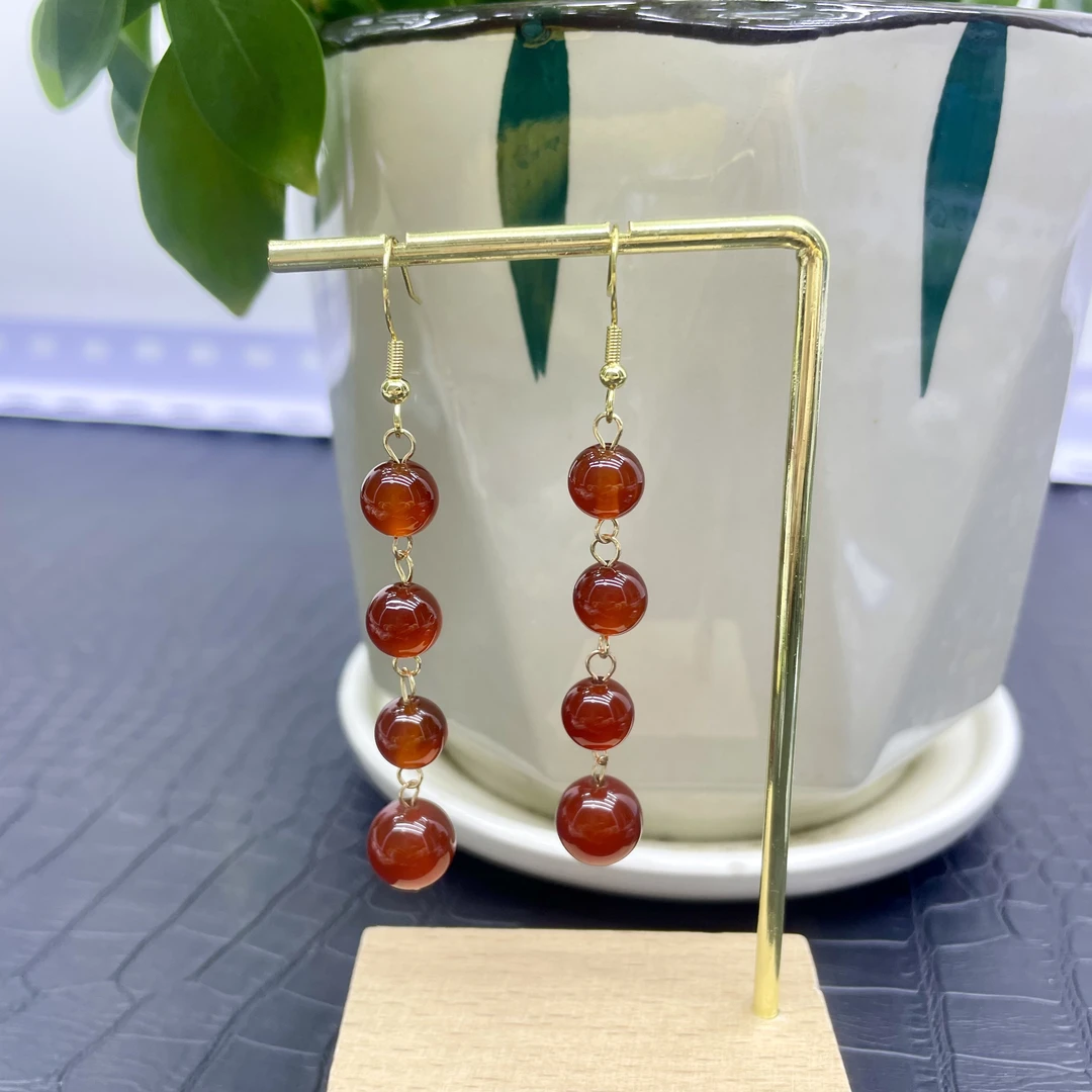 新年本命天然红玛瑙耳坠女款百搭经典手工玉髓玉石新中式耳钩280