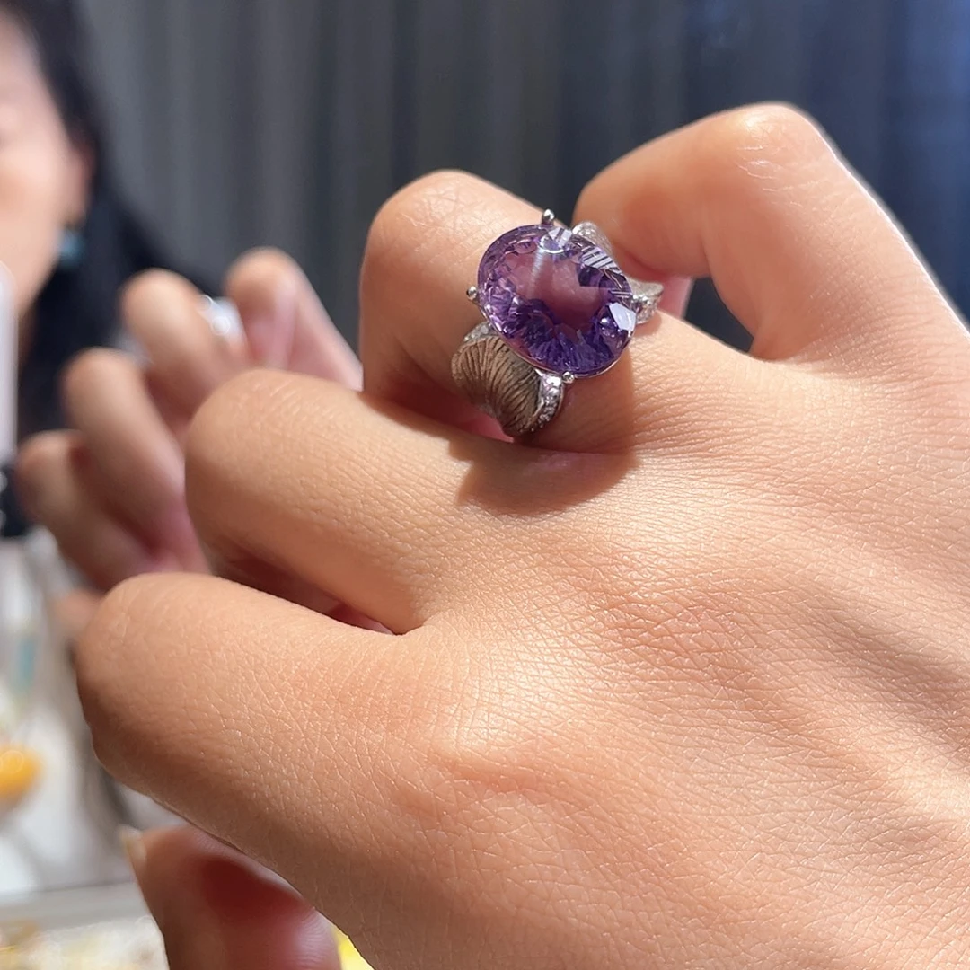 戒指紫晶银S925镶嵌大气款