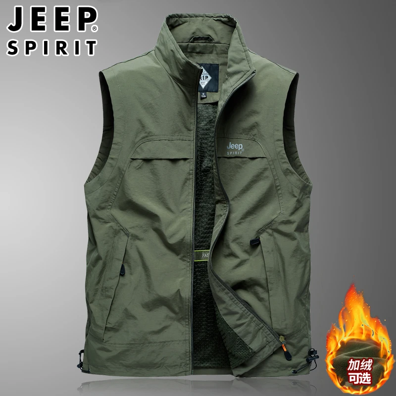 JEEPSPIRIT吉普秋冬季爆款户外多口袋奥粒绒工装马甲男士大码外套