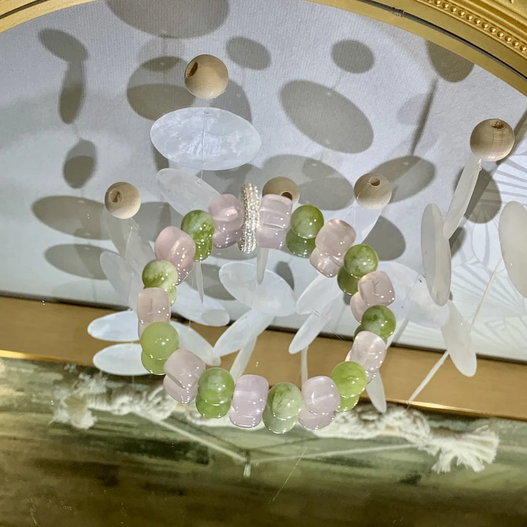 【小日春和】天然粉水晶方糖岫玉设计款手串多样发其一