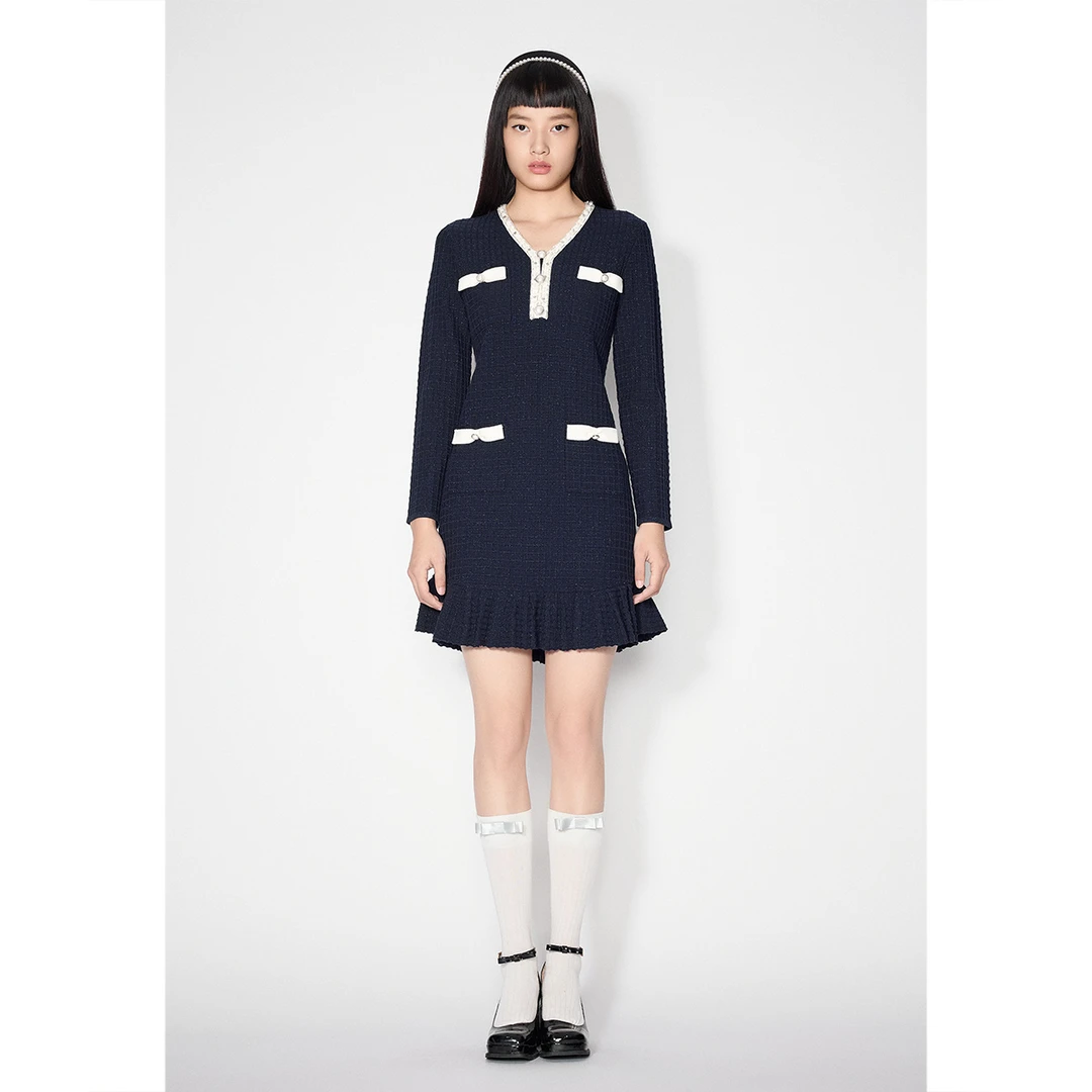 SALT.P可颜 2025年新款细闪撞色钉珠毛织裙AC35106060