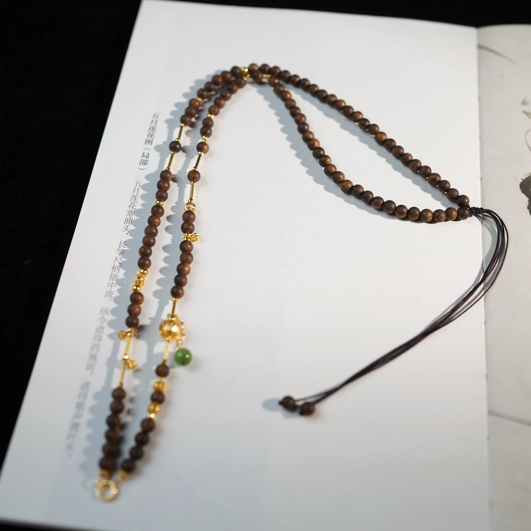 【听竹韵】沉香*和田玉*手串*18K金镶嵌