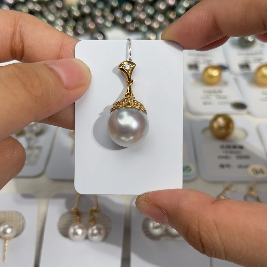 海水珍珠18K金镶嵌颈饰吊坠12-12.5mm