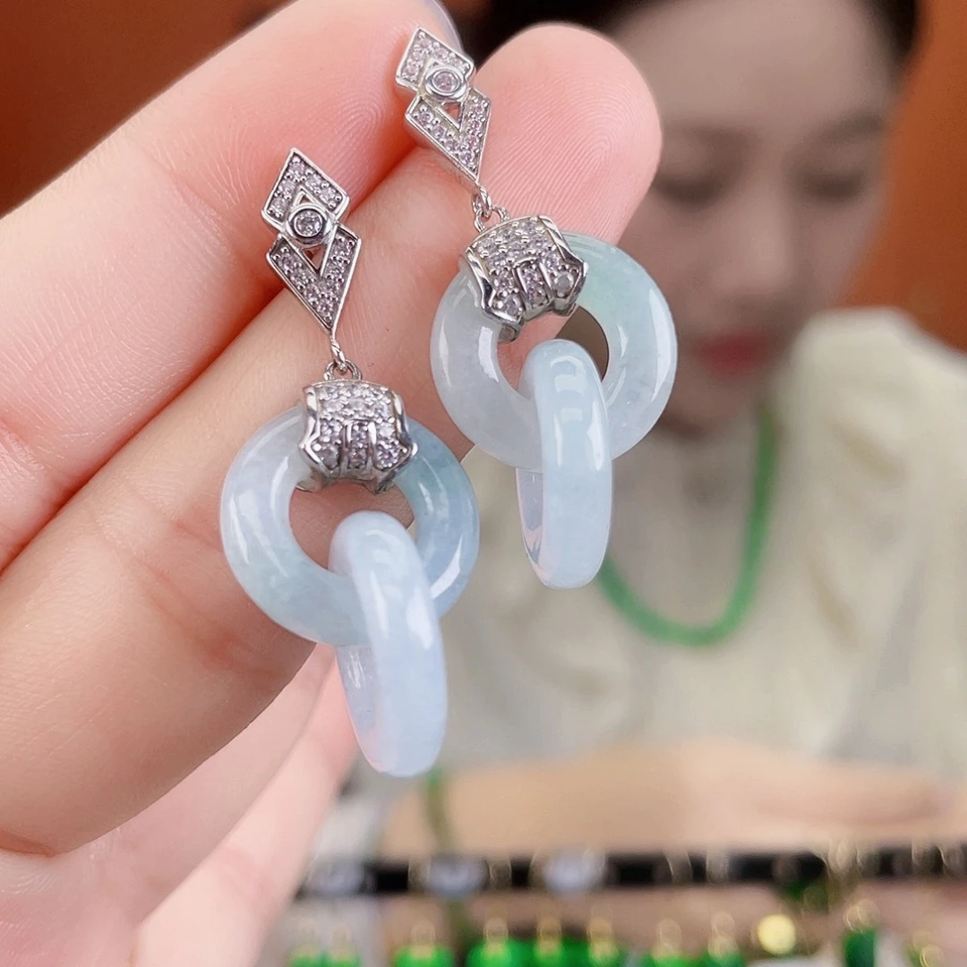 翡翠银S925镶嵌耳饰