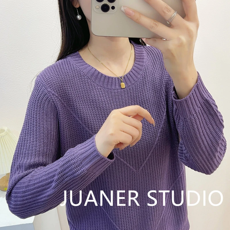 2025年春秋新款毛衣女士韩版时尚洋气宽松圆领套头针织衫气质上衣