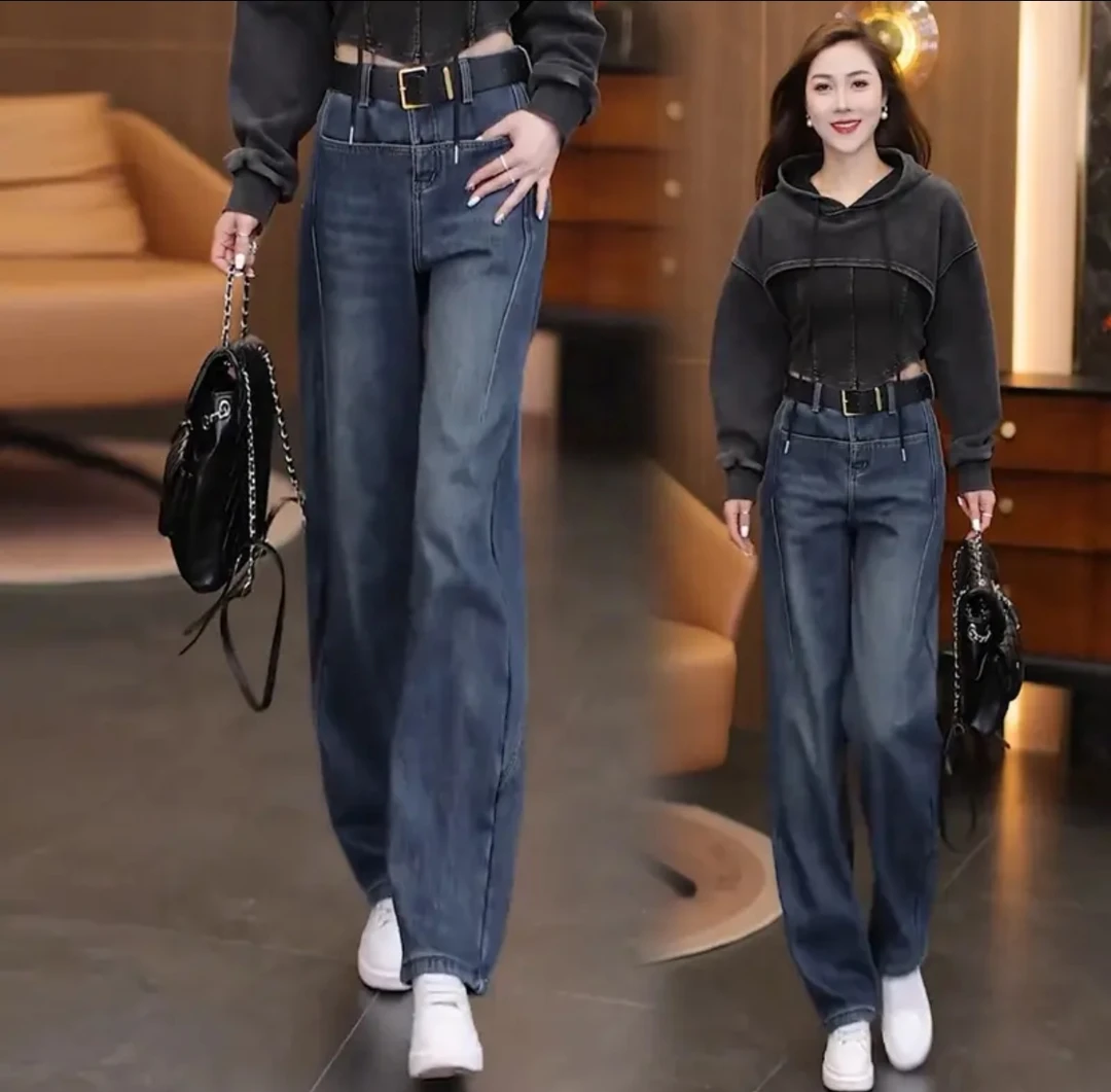 怀旧复古牛仔裤春秋夏季2025新款高腰弯刀裤香蕉裤阔腿宽松裤子61