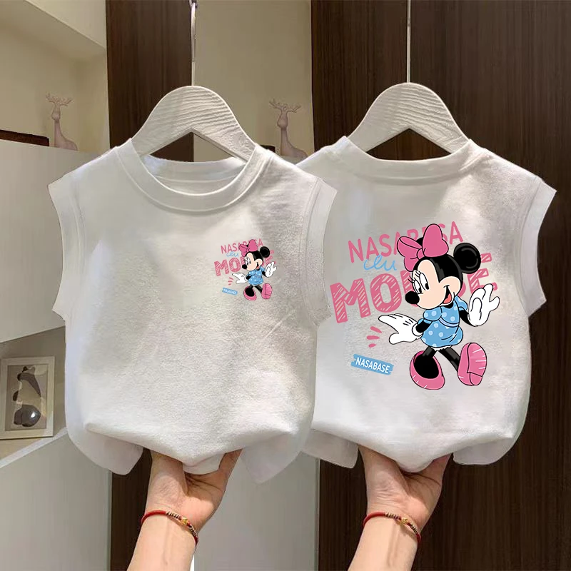 女童宝宝卡通可爱米妮背心中大童夏季新款纯棉无袖T恤儿童ins甜美