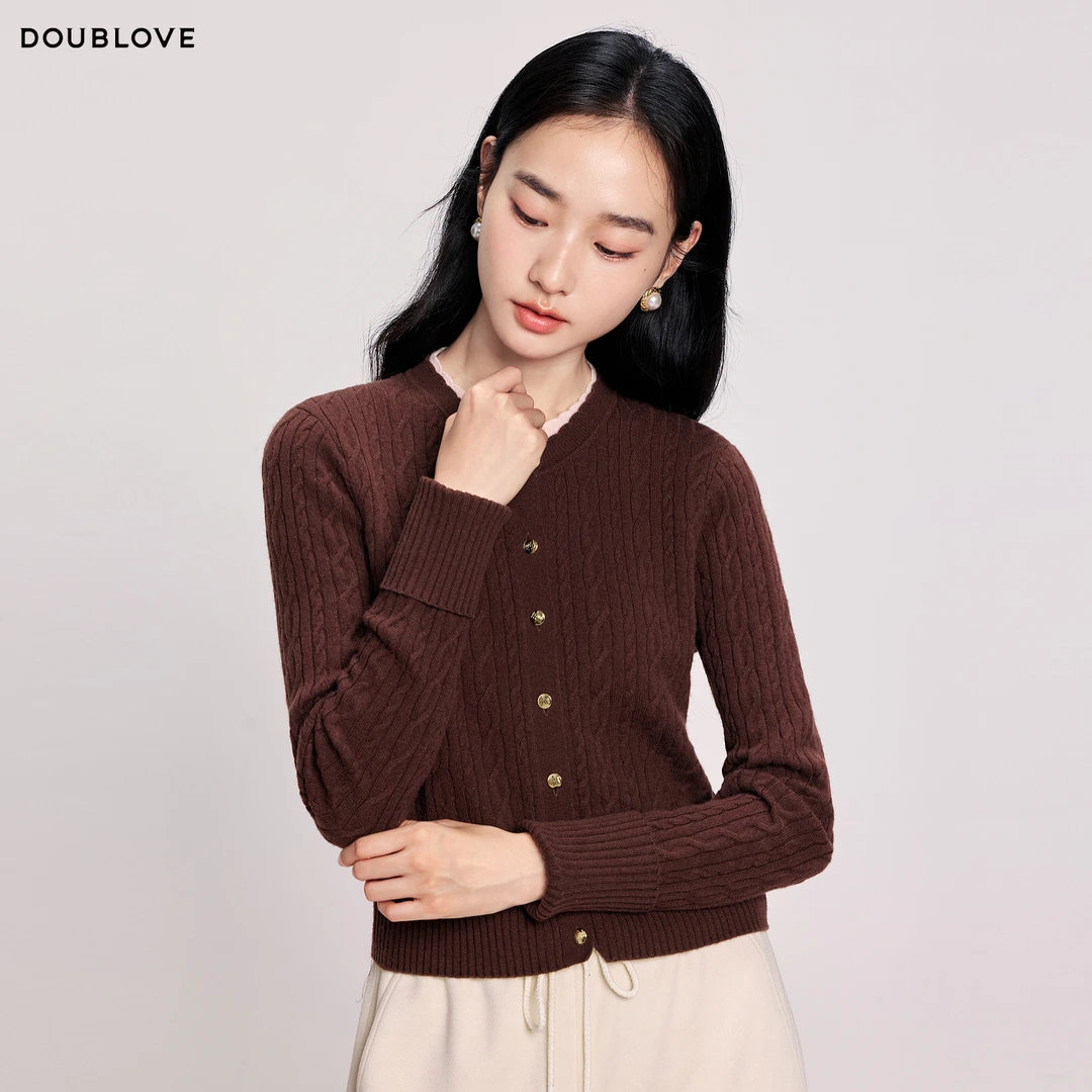 【巴素兰羊毛】针织开衫毛衣外套含羊绒DOUBLOVE贝爱2025冬季新款
