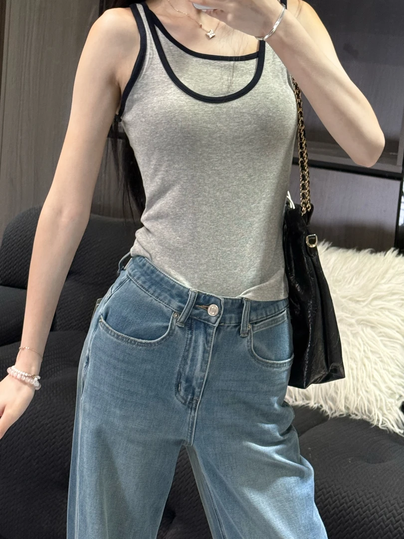 【柚子同款】宽松型时尚风修身型背心吊带无袖百搭美背辣妹小众