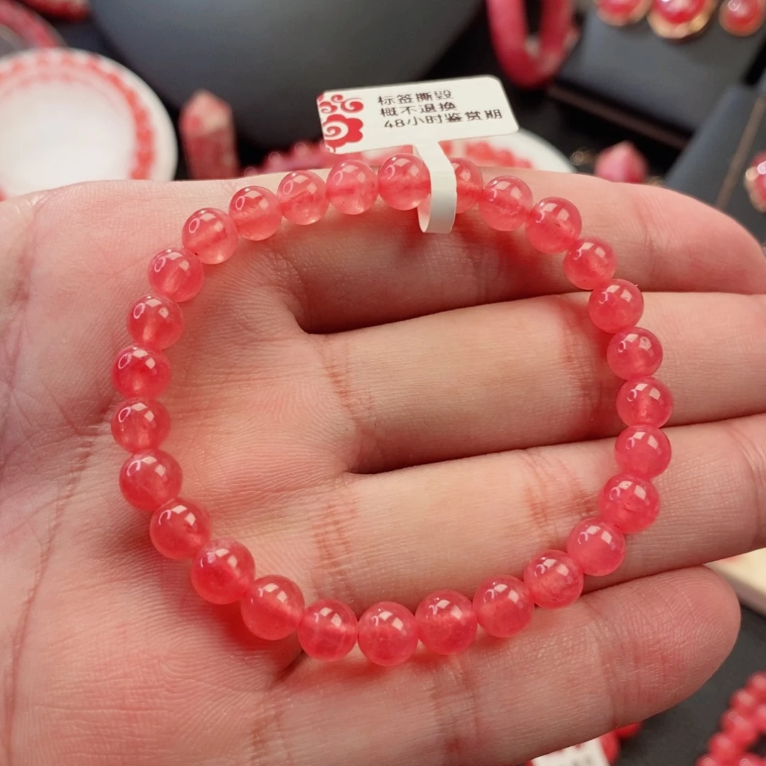 菱锰矿（红纹石）未镶嵌手串6.8mm玻璃体手串