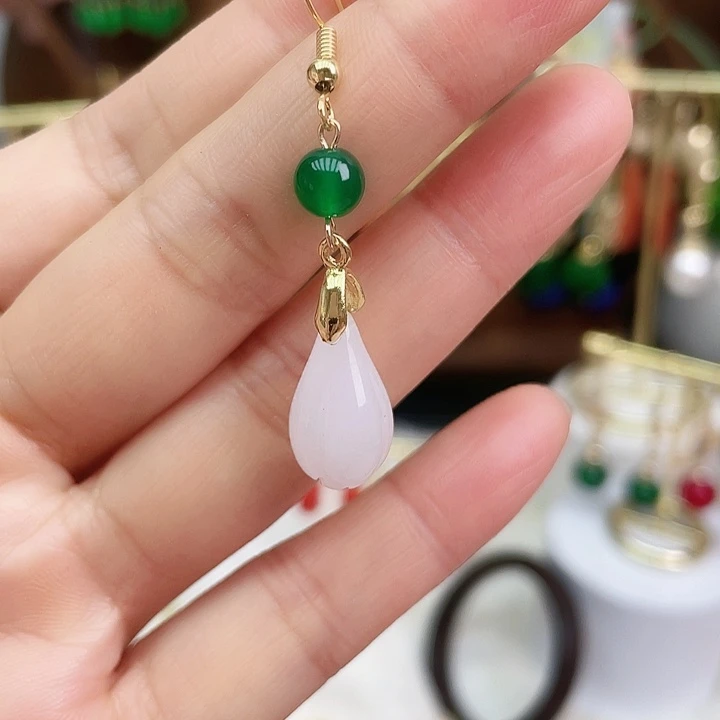 和田玉耳饰未镶嵌和田玉玉兰花