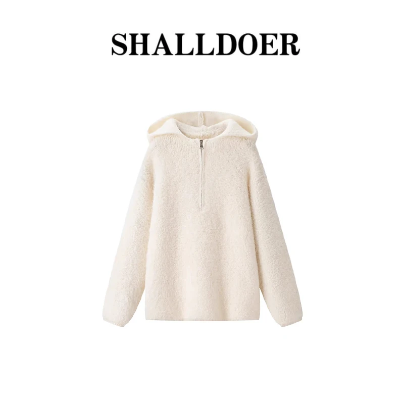 SHALLDOER 高级感连帽套头针织外套女2026冬季时尚百搭上档次毛衣