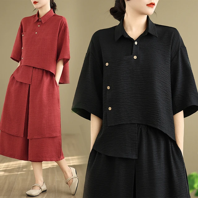 2025夏装新款中年妈妈短袖棉麻套装洋气时尚减龄阔腿裤休闲两件套