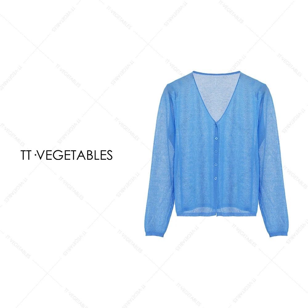 TT・VEGETABLES【序白】网兮  亚麻天丝混纺针织开衫宽松上衣511956