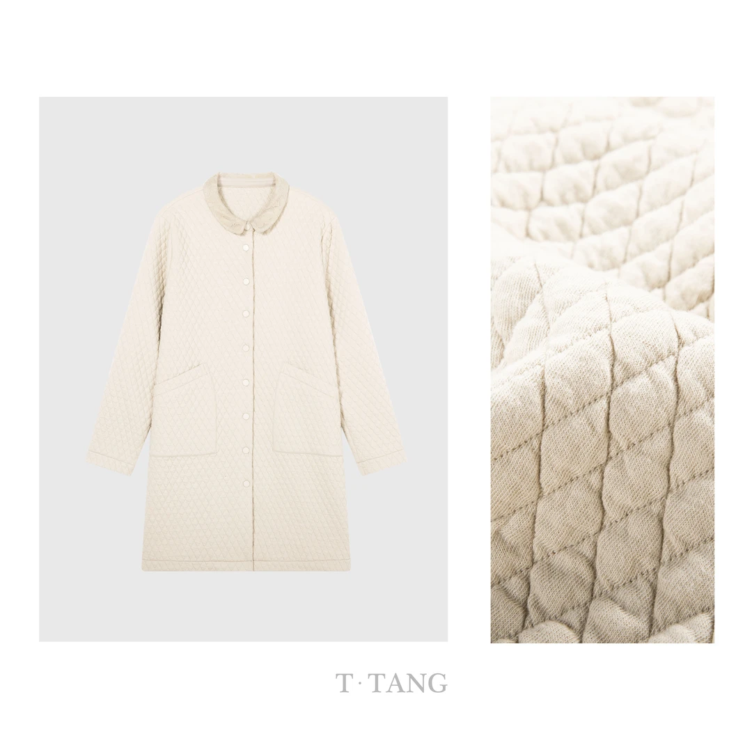 秋冬季新款330g提花夹丝菱形格百搭对色单排扣中长款棉服【7330】